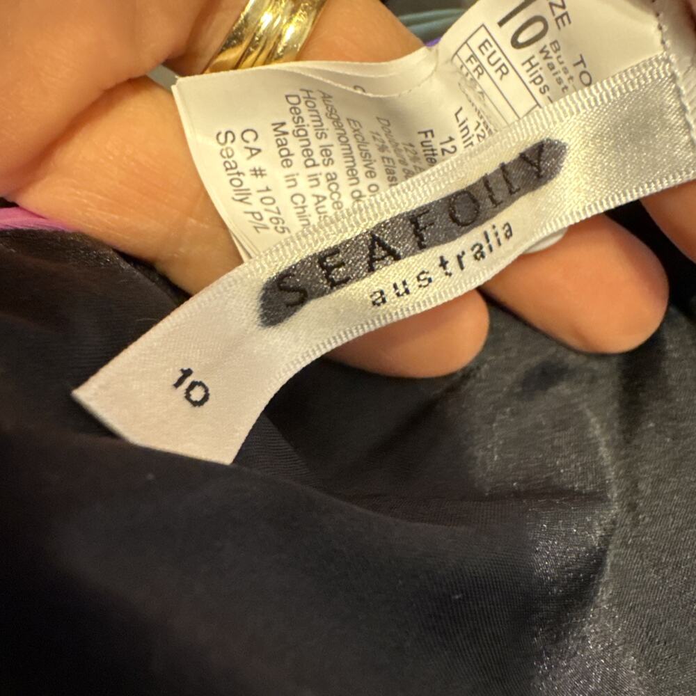 Brand New Seafolly Womens 10 Reversible Fixed Triangle Bikini Top Swimwear Black - Picture 4 of 5